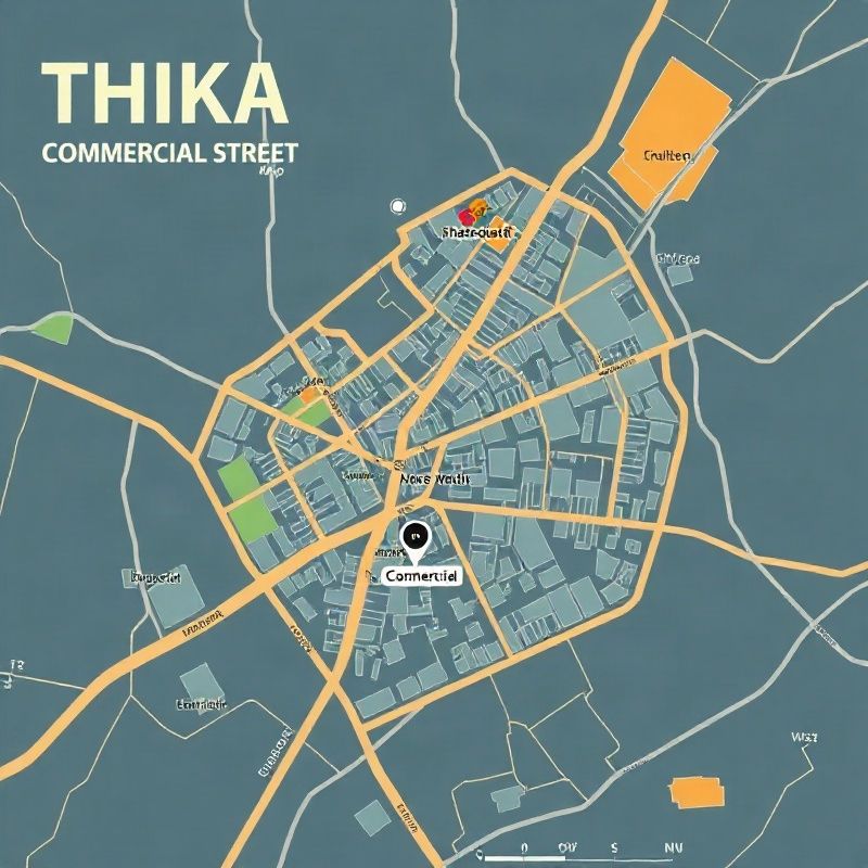 Illustrated map of central Thika with Commercial Street highlighted