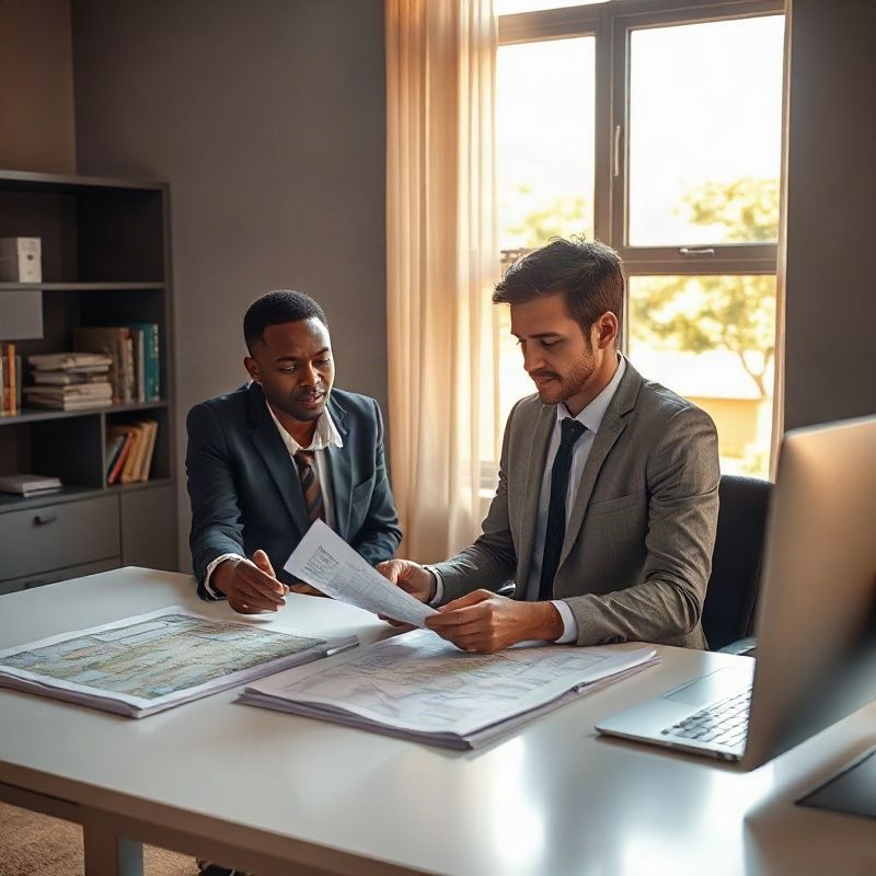 Two professionals reviewing architectural plans in a Thika office